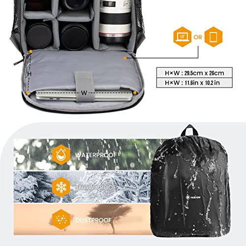TARION Camera Backpack Bag Small - Professional DSLR Camera Bag with Waterproof Rain Cover Laptop Compartment Photograhy Backpack Case Black TB-S