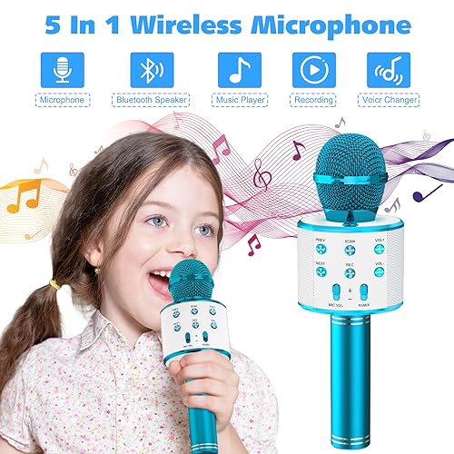 Ankuka Kids Karaoke Microphone 2 Pack, Wireless Bluetooth Karaoke Microphone for Singing Portable Handheld Mic Speaker Machine, Christmas Birthday Gifts for Girls Boys Ages 4-12(Rose Gold & Blue)