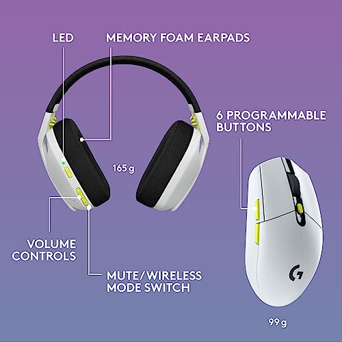Logitech G435 Lightspeed Wireless Gaming Headset + G305 Lightspeed Wireless Gaming Mouse - White