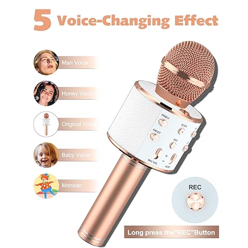 Ankuka Kids Karaoke Microphone 2 Pack, Wireless Bluetooth Karaoke Microphone for Singing Portable Handheld Mic Speaker Machine, Christmas Birthday Gifts for Girls Boys Ages 4-12(Rose Gold & Blue)