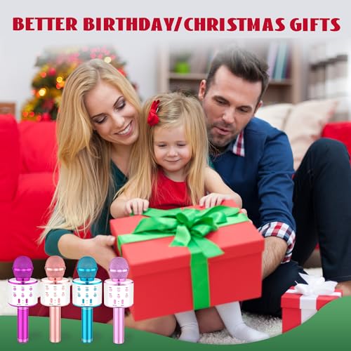 Ankuka Kids Karaoke Microphone 2 Pack, Wireless Bluetooth Karaoke Microphone for Singing Portable Handheld Mic Speaker Machine, Christmas Birthday Gifts for Girls Boys Ages 4-12(Rose Gold & Blue)
