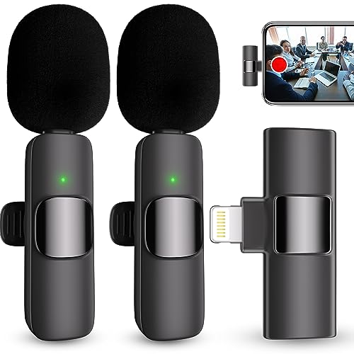 Professional Wireless Microphone for iPhone, iPad, Cordless Lavalier Lapel Omnidirectional Condenser Recording Mic for Video Recording, Live Streaming, Interview Podcast Vlog YouTube Tiktok(2 Pack)