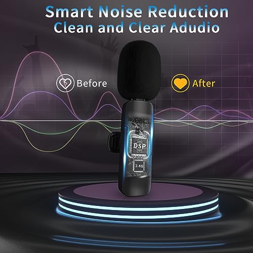 Professional Wireless Microphone for iPhone, iPad, Cordless Lavalier Lapel Omnidirectional Condenser Recording Mic for Video Recording, Live Streaming, Interview Podcast Vlog YouTube Tiktok(2 Pack)