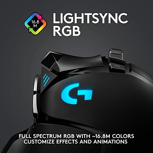 Logitech G502 Lightspeed Wireless Gaming Mouse with Hero 25K Sensor, PowerPlay Compatible, Tunable Weights and Lightsync RGB - Black