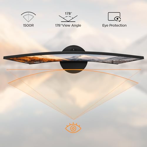 KOORUI 24 inch Curved Gaming Monitor, R1500 Full HD 1080P Computer Monitor, 75Hz Monitor, HDMI VGA, Tilt Adjustment, LCD Monitor, Eye Care, Black 24N5CA