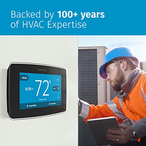 Emerson Sensi Touch Wi-Fi Smart Thermostat with Touchscreen Color Display, Works with Alexa, Energy Star Certified, C-wire Required, ST75 Black 5.625" x 3.4" x 1.17"