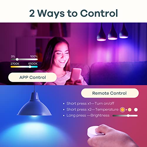 Linkind Smart Light Bulbs with Remote Control, Smart Bulb That Work with Alexa & Google Home, 16 Million Color Changing Light Bulbs 60W, A19 E26 2.4Ghz WiFi Light Dimmable,1800K-6500K,800lm 4 Pack