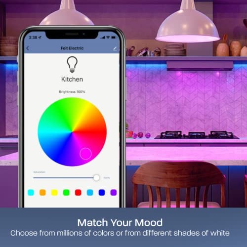 Feit Electric Smart Light Bulbs with RGB Color Changing and Tunable White, 2.4Ghz WiFi Light Bulbs, No Hub Needed, Works with Alexa and Google, Dimmable 60 Watt = LED 9W, OM60/RGBW/CA/AG/3, 3 Pack