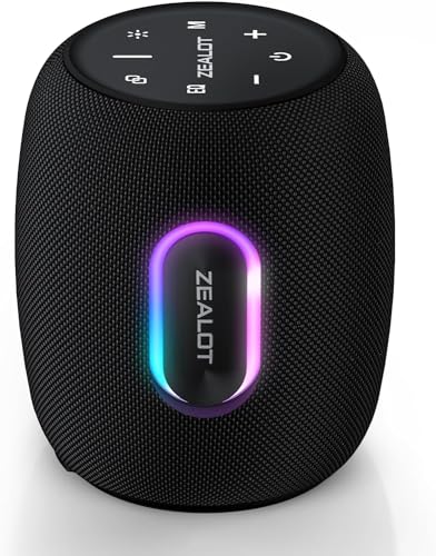 ZEALOT Bluetooth Speakers,360° Surround 75W Portable IP67 Wireless Bass Boost Speakers with Subwoofer,Bluetooth 5.2 Stereo Dual Pairing Speakers,Lights,50H Playtime for Home,Party,Gift (Black)