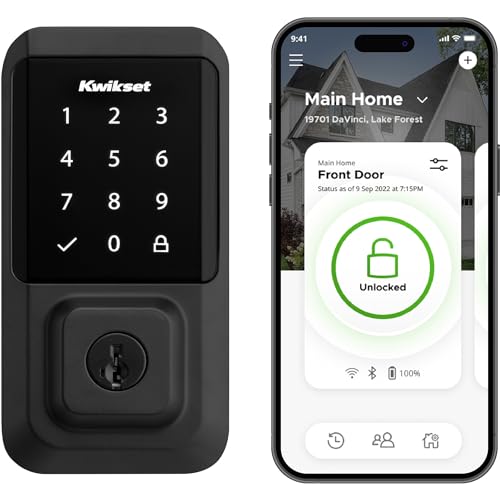 Kwikset Halo Touchscreen Wi-Fi Smart Door Lock, Keyless Entry Electronic Deadbolt Door Lock, No Hub Required App Remote Control, With SmartKey Re-Key Security, Matte Black
