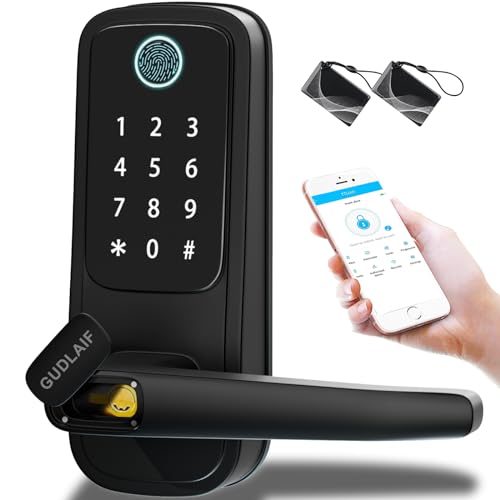 Smart Door Lock,5-in-1 Keyless Entry Door Lock with Handle,Keypad Door Lock Support WiFi & APP Control,Biometric Fingerprint Door Lock Digital Electronic Door Lock for Front Door Hotel Office Home
