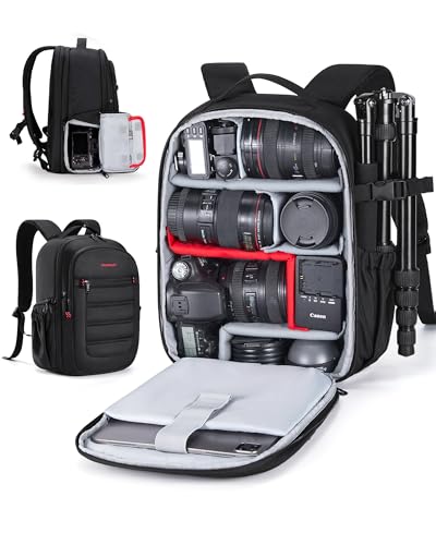 BAGSMART Small Camera Bag Backpack, DSLR SLR Camera Backpacks for Photographers Fits 13.3" Laptop, Waterproof/Anti-theft Small Camera Bag with Rain Cover & Tripod Holder, Black