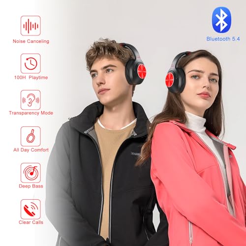 Qaekie Hybrid Active Noise Cancelling Headphones - 100H Playtime Wireless Over Ear Bluetooth Headphones Deep Bass, 40DB Noise Canceling Headphones with Mic,Comfort Fit for Adults Travel/Home/Office