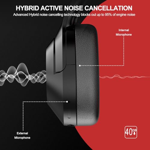 Qaekie Hybrid Active Noise Cancelling Headphones - 100H Playtime Wireless Over Ear Bluetooth Headphones Deep Bass, 40DB Noise Canceling Headphones with Mic,Comfort Fit for Adults Travel/Home/Office