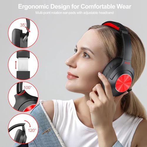 Qaekie Hybrid Active Noise Cancelling Headphones - 100H Playtime Wireless Over Ear Bluetooth Headphones Deep Bass, 40DB Noise Canceling Headphones with Mic,Comfort Fit for Adults Travel/Home/Office