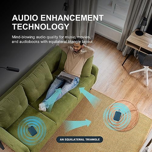 Boomcore Dual Bluetooth Speakers Set, Portable Speakers Set of 2 with Stereo Sound, Audio Enhancement Tech, IPX7 Waterproof Speaker with Clip for Indoor Outdoor - Navy Blue Teal