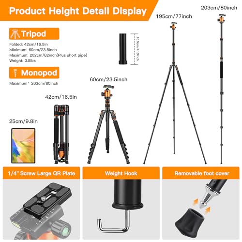 Victiv Tripod for Camera, 82" Camera Tripod Heavy Duty, Aluminum DSLR Tripod Monopod, Tall Travel Tripod for Photography, Professional Camera Tripod Stand for Spotting Scope Telescope Binocular