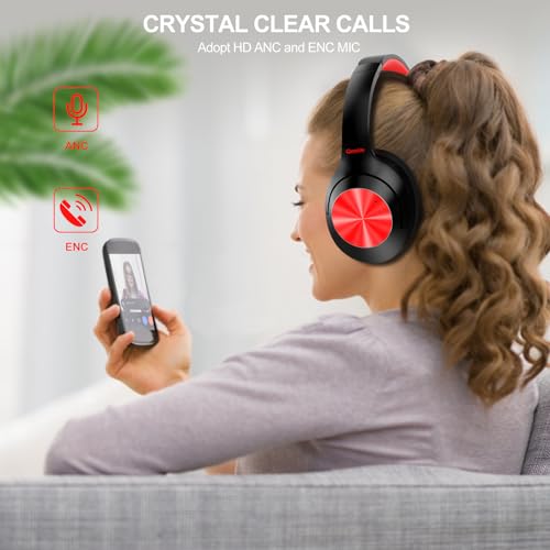 Qaekie Hybrid Active Noise Cancelling Headphones - 100H Playtime Wireless Over Ear Bluetooth Headphones Deep Bass, 40DB Noise Canceling Headphones with Mic,Comfort Fit for Adults Travel/Home/Office