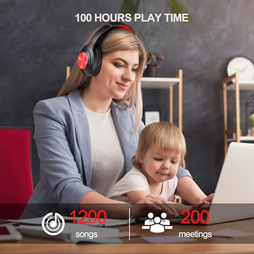 Qaekie Hybrid Active Noise Cancelling Headphones - 100H Playtime Wireless Over Ear Bluetooth Headphones Deep Bass, 40DB Noise Canceling Headphones with Mic,Comfort Fit for Adults Travel/Home/Office