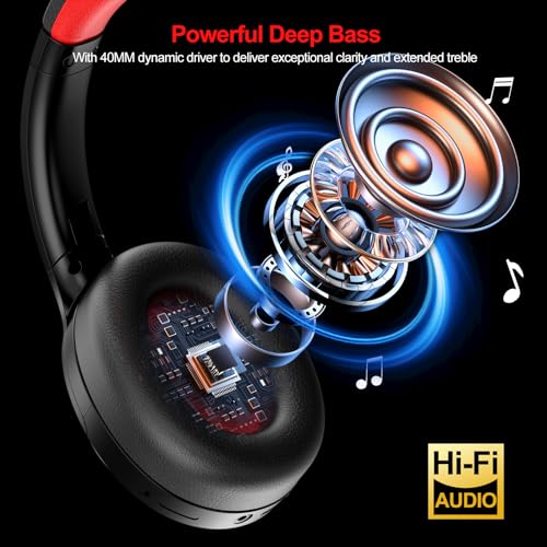 Qaekie Hybrid Active Noise Cancelling Headphones - 100H Playtime Wireless Over Ear Bluetooth Headphones Deep Bass, 40DB Noise Canceling Headphones with Mic,Comfort Fit for Adults Travel/Home/Office