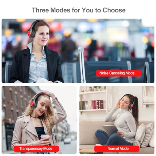 Qaekie Hybrid Active Noise Cancelling Headphones - 100H Playtime Wireless Over Ear Bluetooth Headphones Deep Bass, 40DB Noise Canceling Headphones with Mic,Comfort Fit for Adults Travel/Home/Office