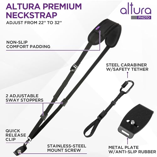 Altura Photo Camera Neck Strap w. Quick Release & Safety Tether For Photographers - Adjustable DSLR Camera Strap for Sony, Nikon & Canon - Safe & Secure Camera Strap