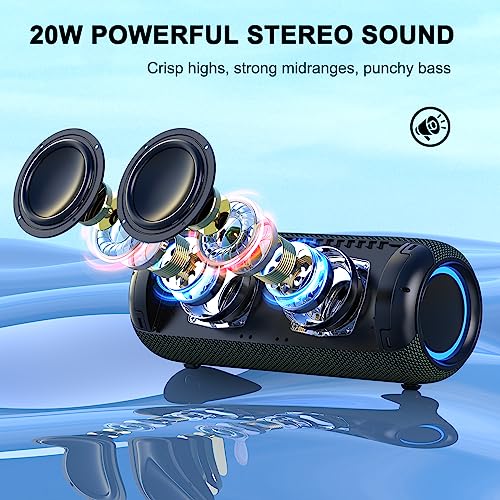 Bobtot Portable Bluetooth Speaker Wireless Speaker, TWS Stereo Sound Bluetooth 5.0 Waterproof IPX5 Built-in Mic with RGB Lights for Home Indoors and Outdoors Party…