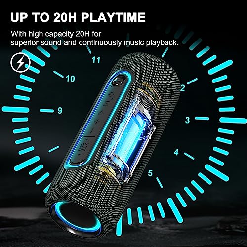 Bobtot Portable Bluetooth Speaker Wireless Speaker, TWS Stereo Sound Bluetooth 5.0 Waterproof IPX5 Built-in Mic with RGB Lights for Home Indoors and Outdoors Party…