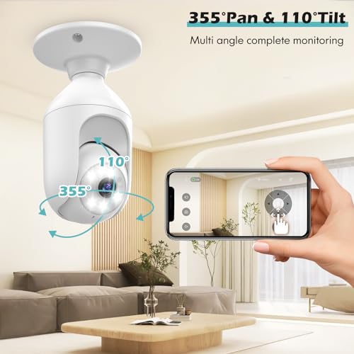 Recacam 2K Bulb Security Cameras Wireless Outdoor Indoor, 2.4GHz WiFi Cameras for Home Security with Spotlight, Color Night Vision, Motion Detection, 2-Way Audio, Audible Alarm, IP65 Waterproof