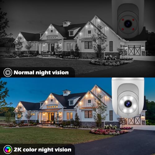 Recacam 2K Bulb Security Cameras Wireless Outdoor Indoor, 2.4GHz WiFi Cameras for Home Security with Spotlight, Color Night Vision, Motion Detection, 2-Way Audio, Audible Alarm, IP65 Waterproof