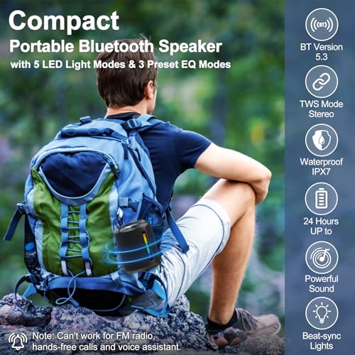 Bluetooth Speaker Wireless Portable, 50W Peak Powerful HD Sound, IPX7 Waterproof Shower Speaker with Deep Bass, Colorful Rhythm Light, Preset EQ, TWS,for Home/Travel/Camping/Party/Beach/Gifts (BT 5.3)