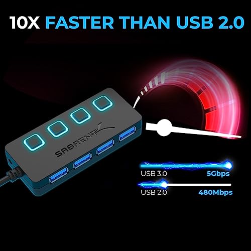 Sabrent 4-Port USB Hub, USB 3.0 Fast Data Hub with Individual LED Power Switches, 2 Ft Cable, Slim & Portable, for Mac & PC (HB-UM43)