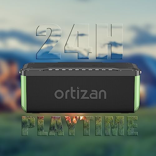 Ortizan Portable Bluetooth Speaker - 100W Powerful Sound and Monstrous Bass, IPX7 Waterproof, 24H Playtime, Power Bank, LED Lights, Preset EQ, Large Outdoor Subwoofer Speaker for Party, Camping