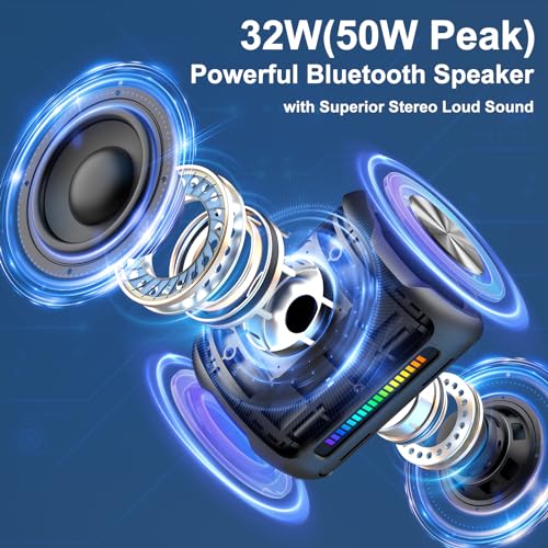 Bluetooth Speaker Wireless Portable, 50W Peak Powerful HD Sound, IPX7 Waterproof Shower Speaker with Deep Bass, Colorful Rhythm Light, Preset EQ, TWS,for Home/Travel/Camping/Party/Beach/Gifts (BT 5.3)