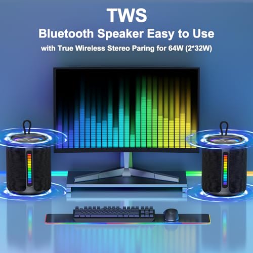 Bluetooth Speaker Wireless Portable, 50W Peak Powerful HD Sound, IPX7 Waterproof Shower Speaker with Deep Bass, Colorful Rhythm Light, Preset EQ, TWS,for Home/Travel/Camping/Party/Beach/Gifts (BT 5.3)