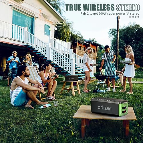 Ortizan Portable Bluetooth Speaker - 100W Powerful Sound and Monstrous Bass, IPX7 Waterproof, 24H Playtime, Power Bank, LED Lights, Preset EQ, Large Outdoor Subwoofer Speaker for Party, Camping