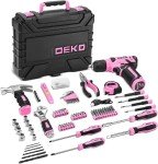 DEKO 126-Piece Pink Tool Kit with Cordless Drill