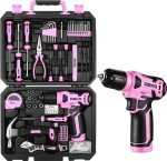 DEKO 126-Piece Pink Tool Kit with Cordless Drill