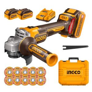 INGCO 20V Cordless Angle Grinder with Batteries and Discs
