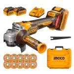 INGCO 20V Cordless Angle Grinder with Batteries and Discs