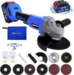 Cordless 21V Angle Grinder with Battery and Accessories