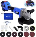 Cordless 21V Angle Grinder with Battery and Accessories