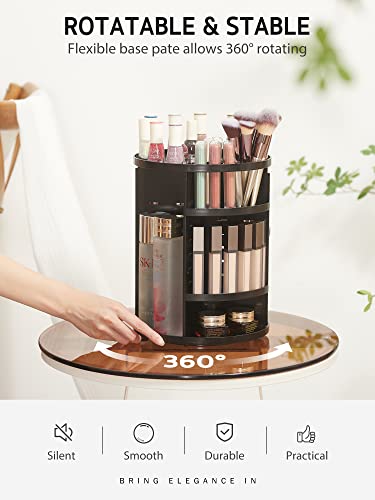 Syntus 360 Rotating Makeup Organizer - Large Capacity, Black