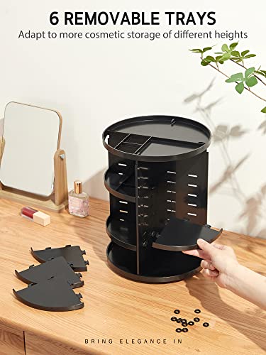 Syntus 360 Rotating Makeup Organizer - Large Capacity, Black