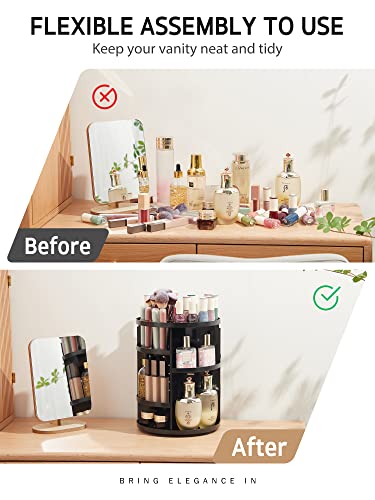 Syntus 360 Rotating Makeup Organizer - Large Capacity, Black