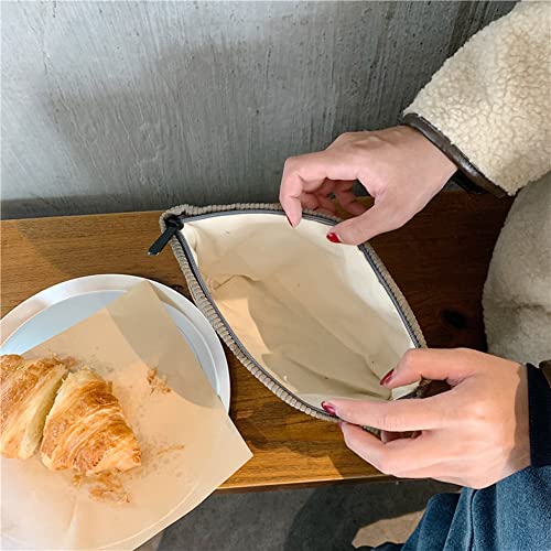 Corduroy Cosmetic Bag with Smile Dots - Beige