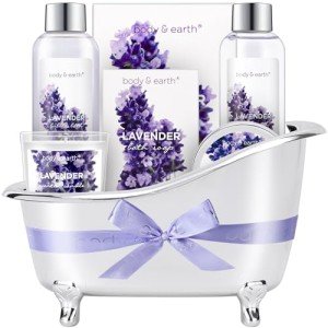 Lavender Spa Gift Basket for Women, 4 Pieces
