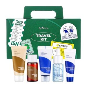 ISNTREE Skincare Travel Kit - Cleanser, Facial Toner, Serum, Cream, and Sunscreen | Hypoallergenic Korean Skin Care
