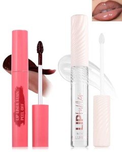 Brown Peel Off Lip Liner & Clear Oil Set