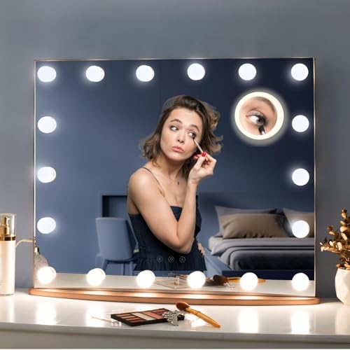 LUXFURNI Large Hollywood Vanity Mirror with 18 LED Bulbs